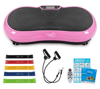 Ultra Slim Vibration Plate Exercise Machine,5 Programs + 180 Levels,Full Whole Body Vibration Machine for Home Fitness & Weight Loss,With Bluetooth Speakers (Pink with Fitness Band)