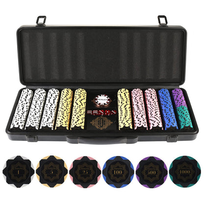 Clay Poker Chips Set for Texas Holdem,Poker Chips with Denominations,Features a high-end Carrying case with Leather Interior Design and German Polycarbonate Shell(500pcs - 13.5g)