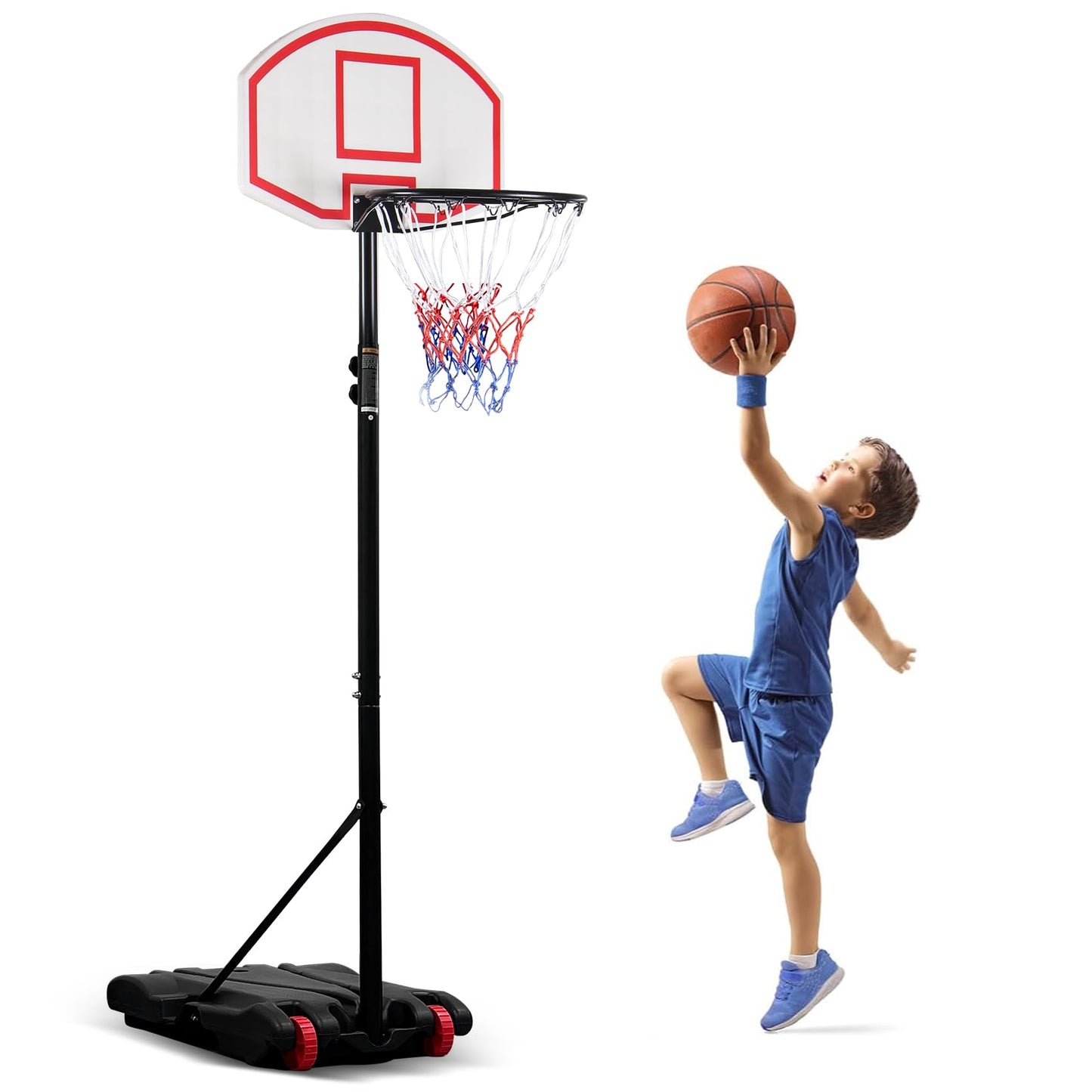 Portable Basketball Hoop System Adjustable Height 179-209cm on Wheels, 28 Inch Backboard, Basketball Goals Indoor/Outdoor