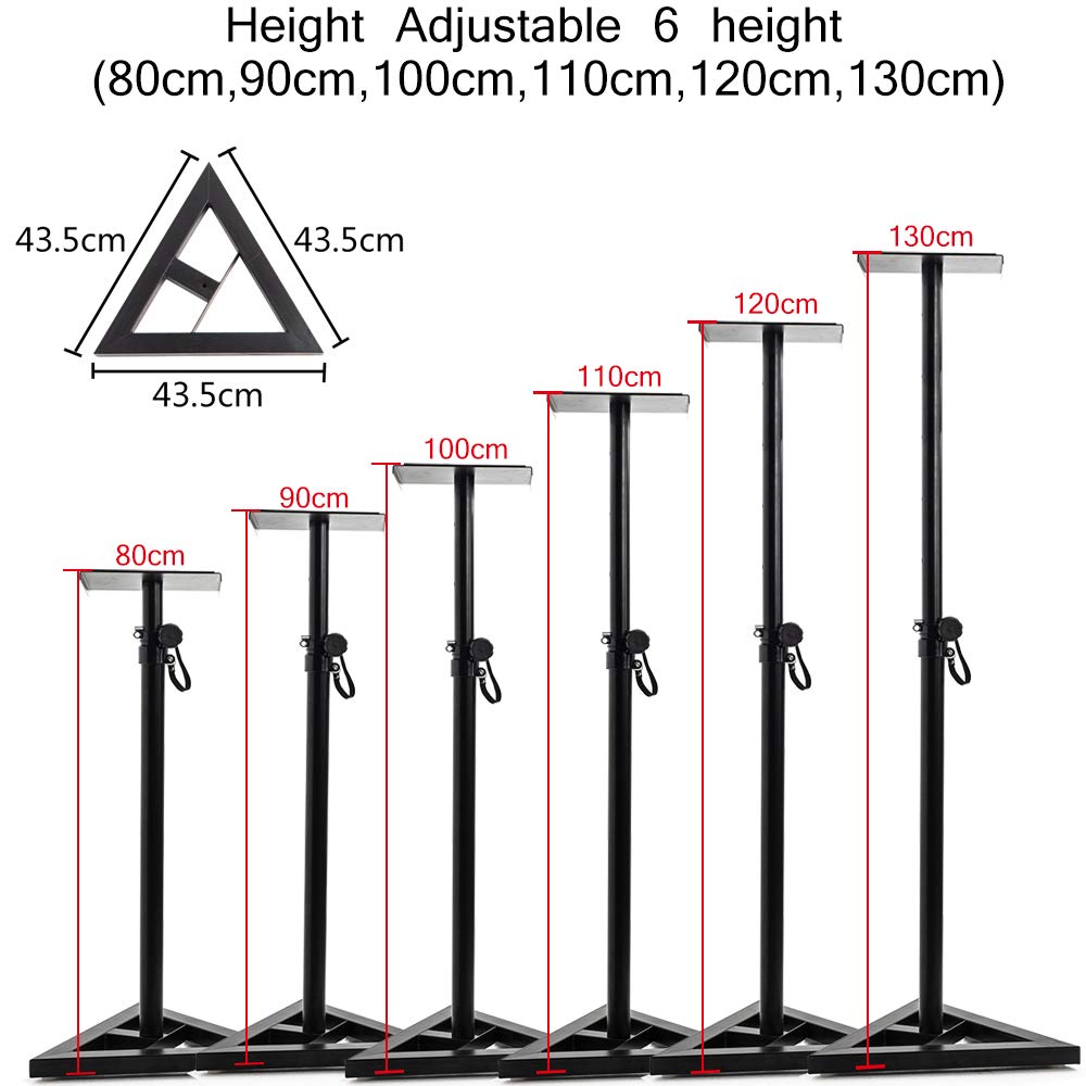 Adjustable 6 height (80 cm, 90 cm,100 cm',110 cm', 120 cm,130 cm) Floor Speaker Stand for Studio Monitor Speaker Stands Heavy Duty Metal Triangle Pair Steel Stands,2pcs