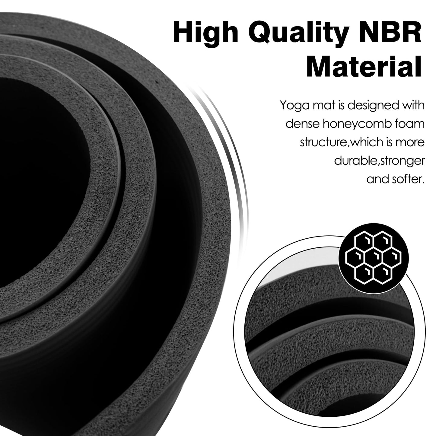 NBR Yoga Mat, Non Slip Exercise Mats with Bag, Thick Foam Mats Ideal for HIT Pilates Sit Ups Planks, Workouts Home Gym Equipment Accessory for Men Women,183×60×1cm