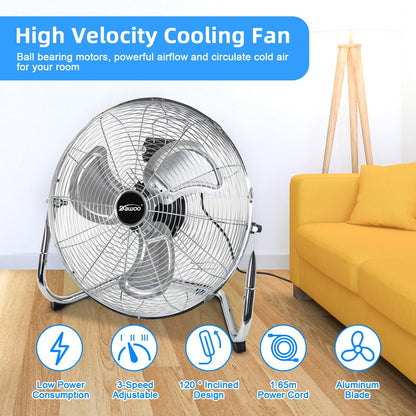 Floor Fan 18", 95W Industrial Floor Fan with 3 Speeds Electric Portable Cooling Fan High Velocity for Gym Workshop Warehouse with Tilting (18Inch, Chrome)