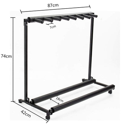 Multi Guitar Stand 7 Holder Foldable Universal Display Rack - Portable Black Guitar Holder.Padding for Classical Acoustic, Electric, Bass Guitar