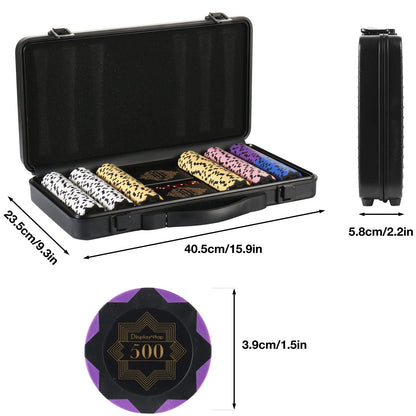 Clay Poker Chips Set for Texas Holdem,Poker Chips with Denominations,Features a high-end Carrying case with Leather Interior Design and German Polycarbonate Shell(300pcs - 13.5g)