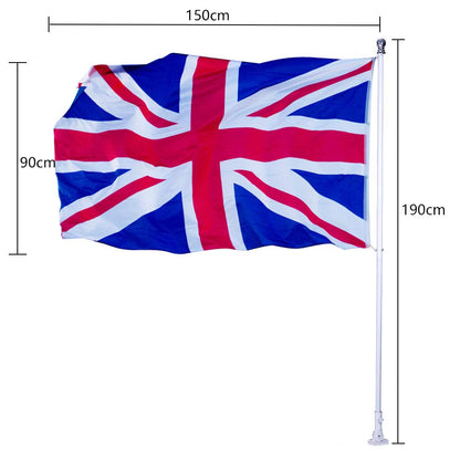 6ft Aluminium Flag Pole Kit With Adjustable 180 Degree Wall Bracket + 1PC Flag (British flag)