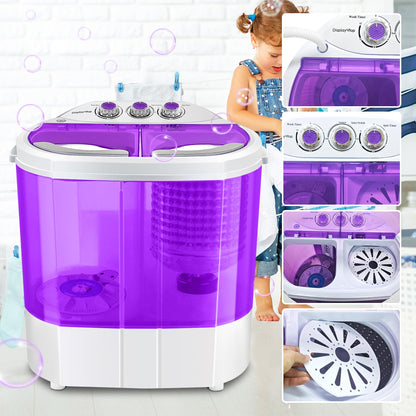 Electric Mini Portable Compact 3.6KG Capacity Washer Washing Machine Spin Dryer Laundry (Purple) [Energy Class A]