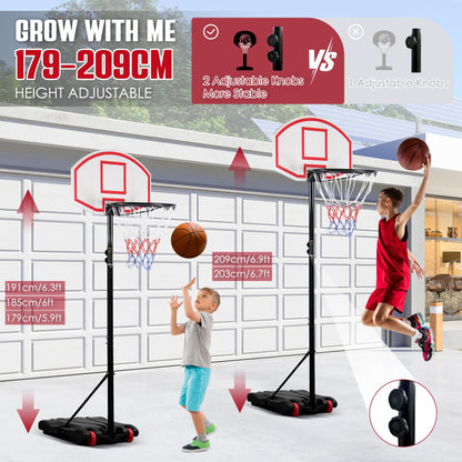 Portable Basketball Hoop System Adjustable Height 179-209cm on Wheels, 28 Inch Backboard, Basketball Goals Indoor/Outdoor