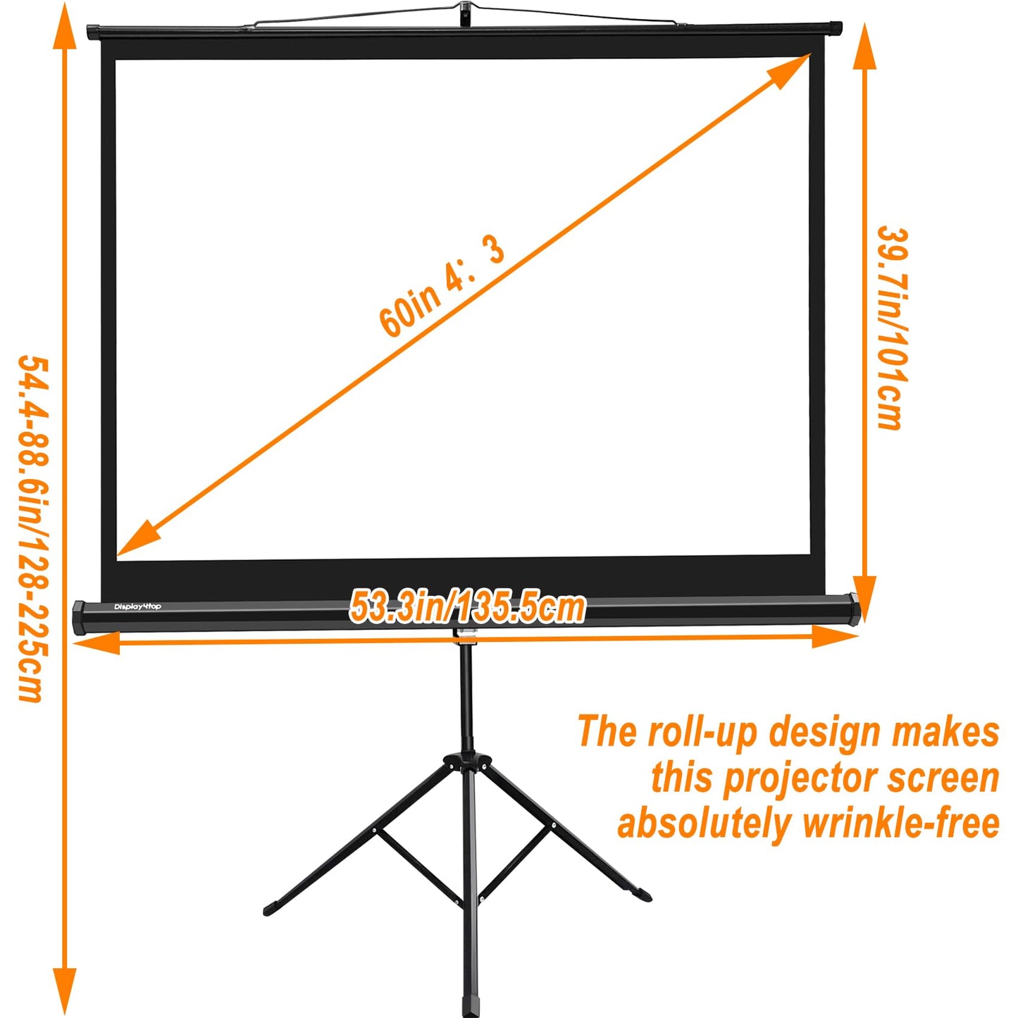 60" Portable Projector Screen,4:3 Portable Foldable For Home Theater Cinema Indoor Outdoor Projector Movie Screen,Screen:122cm(W) x 91cm(H) (60" Portable Tripod)