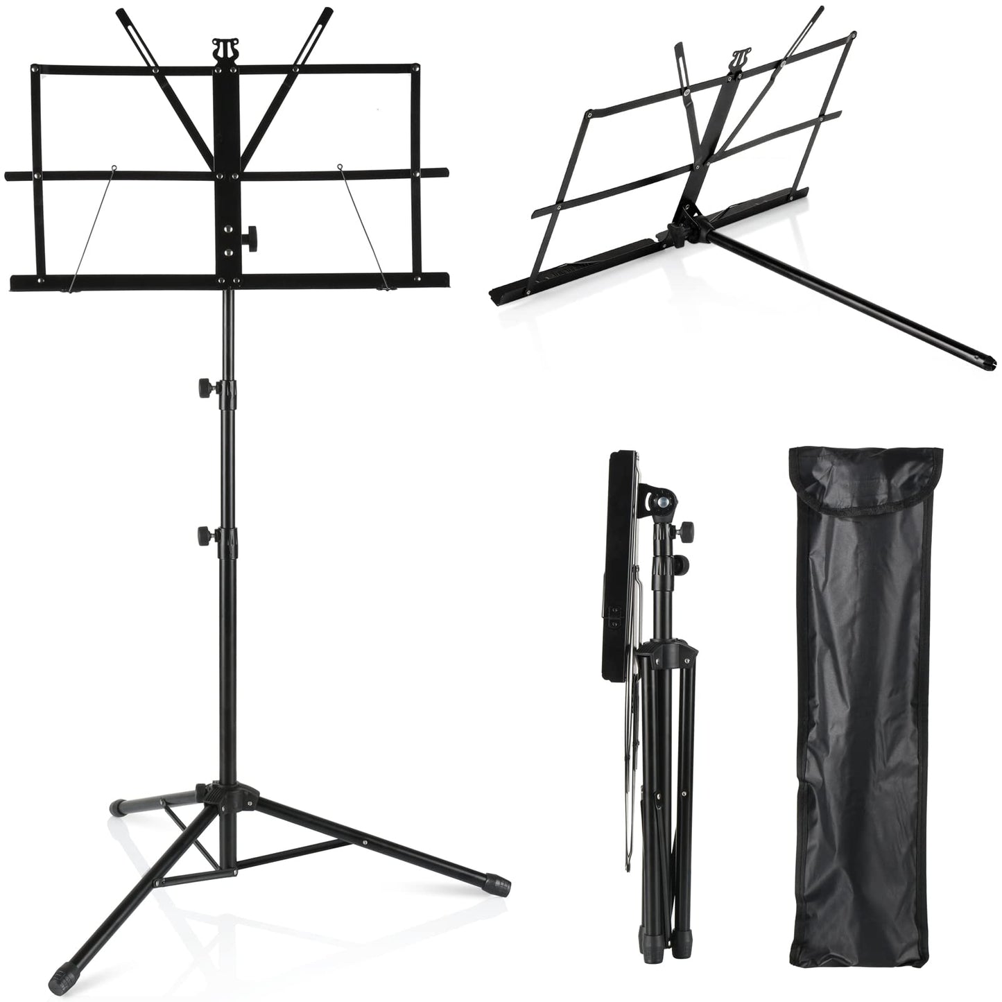 Adjustable Heights Sheet Music Stand Holder,Portable Folding Metal Music Stand with Carrying Bag,Lightweight for Storage or Travel, Black