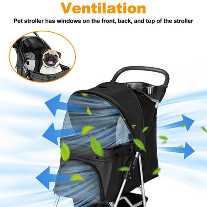 Pet Travel Stroller Dog Cat Pushchair Pram Jogger Buggy with 4 Wheels