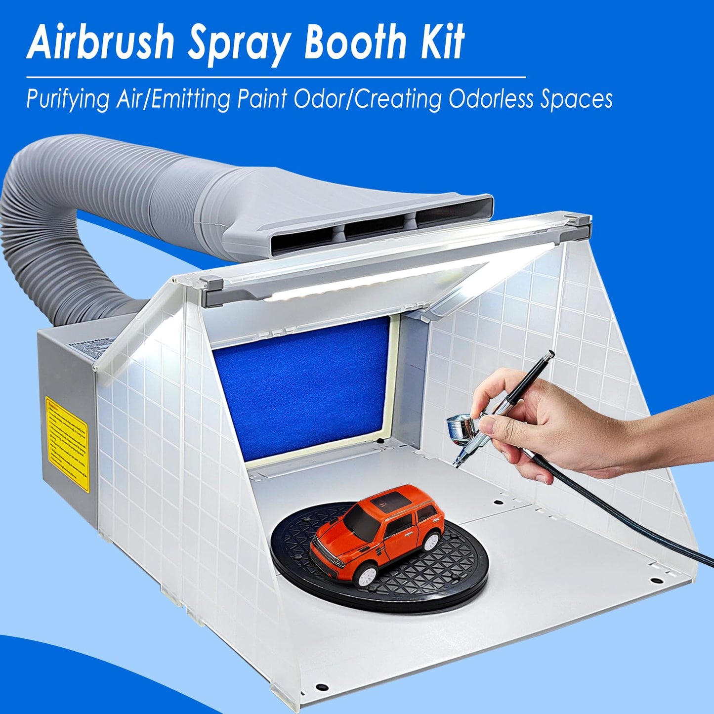 Airbrush Toy Model Parts Spray Booth Hose Kit Paint Craft Odor Extractory Hobby Spray Booth Portable w/LED Light Turn Table Powerful Fan with Filter Extraction