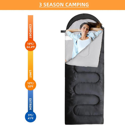 Rectangular Sleeping Bag 3 Seasons - Lightweight Camping Sleeping Bags for Kids and Adults Indoor & Outdoor, Sleeping bag with Compression Sack for Hiking Backpacking