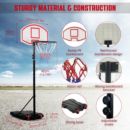 Portable Basketball Hoop System Adjustable Height 179-209cm on Wheels, 28 Inch Backboard, Basketball Goals Indoor/Outdoor