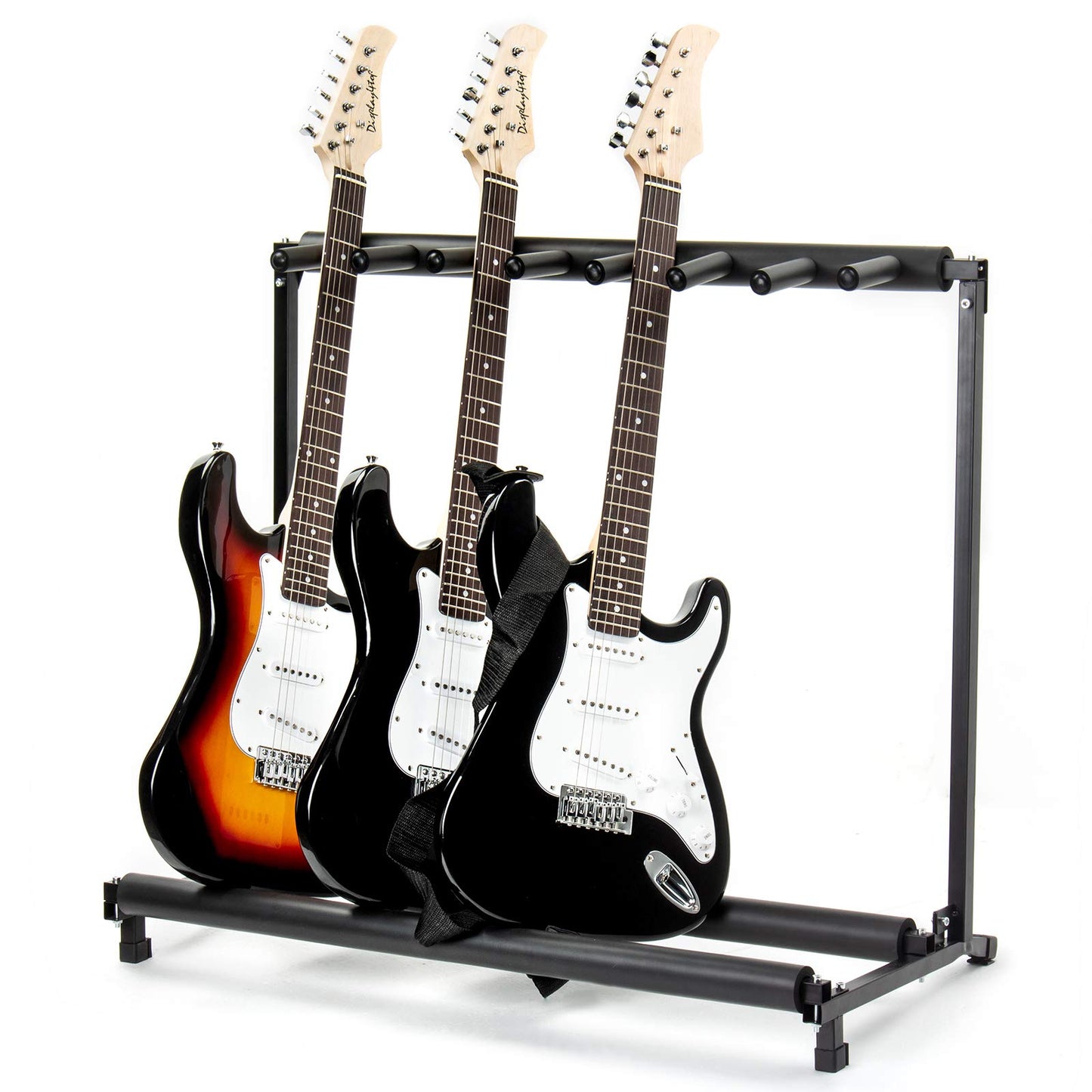 Multi Guitar Stand 7 Holder Foldable Universal Display Rack - Portable Black Guitar Holder.Padding for Classical Acoustic, Electric, Bass Guitar