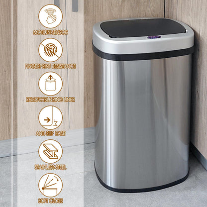 Stainless Steel Automatic Touchless Kitchen Bathroom Sensor Bin,Trash Can,Touch Bin (58LRound)