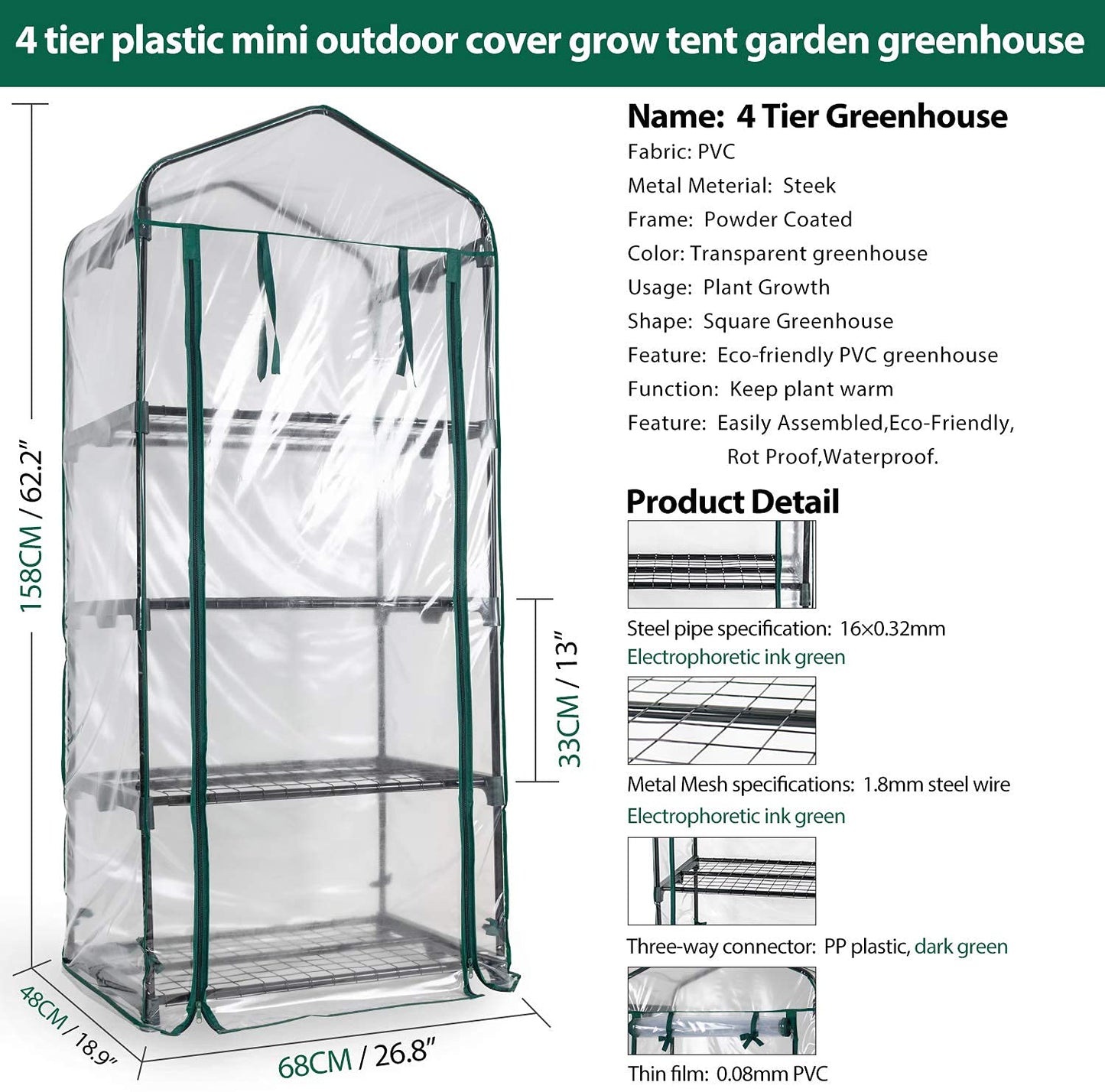 Mini Greenhouse,Small Plant Greenhouses,With Transparent Plastic PVC Cover, Indoor outdoor tent garden greenhouse (68 x 48 x 158cm)