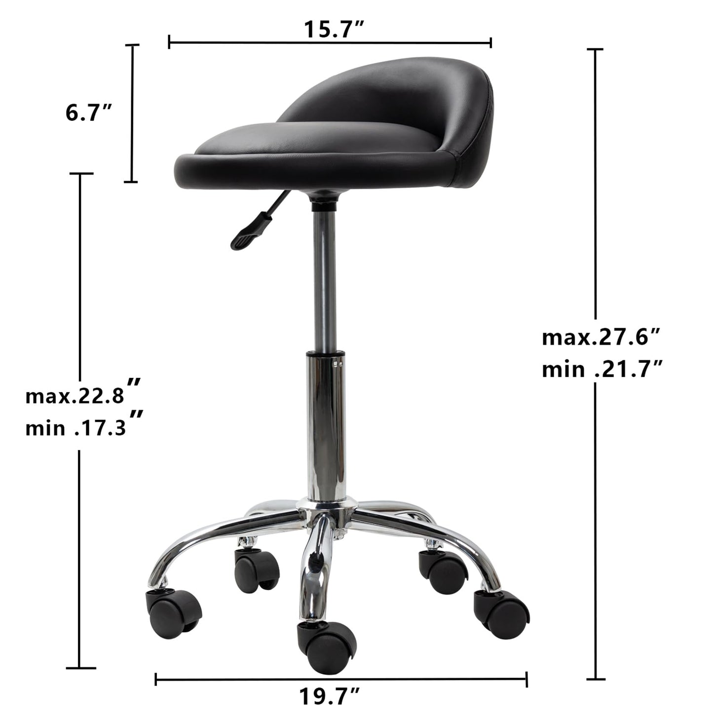 Black Adjustable Swivel Rolling Cushion Tattoo Massage Hydraulic Salon Stool with Back,5 Wheels