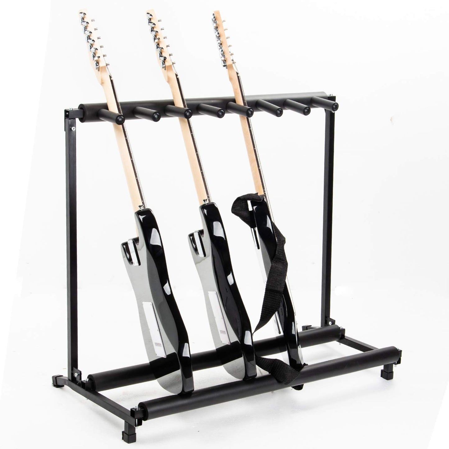 Multi Guitar Stand 7 Holder Foldable Universal Display Rack - Portable Black Guitar Holder.Padding for Classical Acoustic, Electric, Bass Guitar