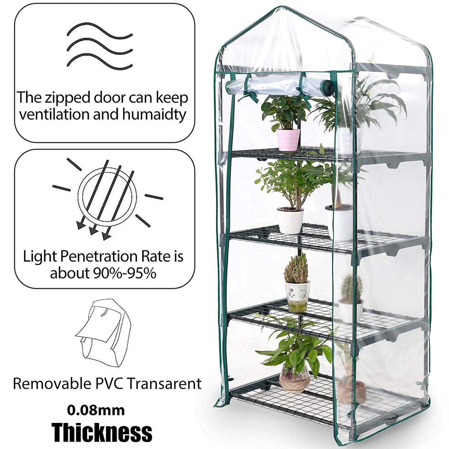 Mini Greenhouse,Small Plant Greenhouses,With Transparent Plastic PVC Cover, Indoor outdoor tent garden greenhouse (68 x 48 x 158cm)