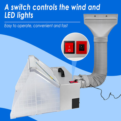 Airbrush Toy Model Parts Spray Booth Hose Kit Paint Craft Odor Extractory Hobby Spray Booth Portable w/LED Light Turn Table Powerful Fan with Filter Extraction