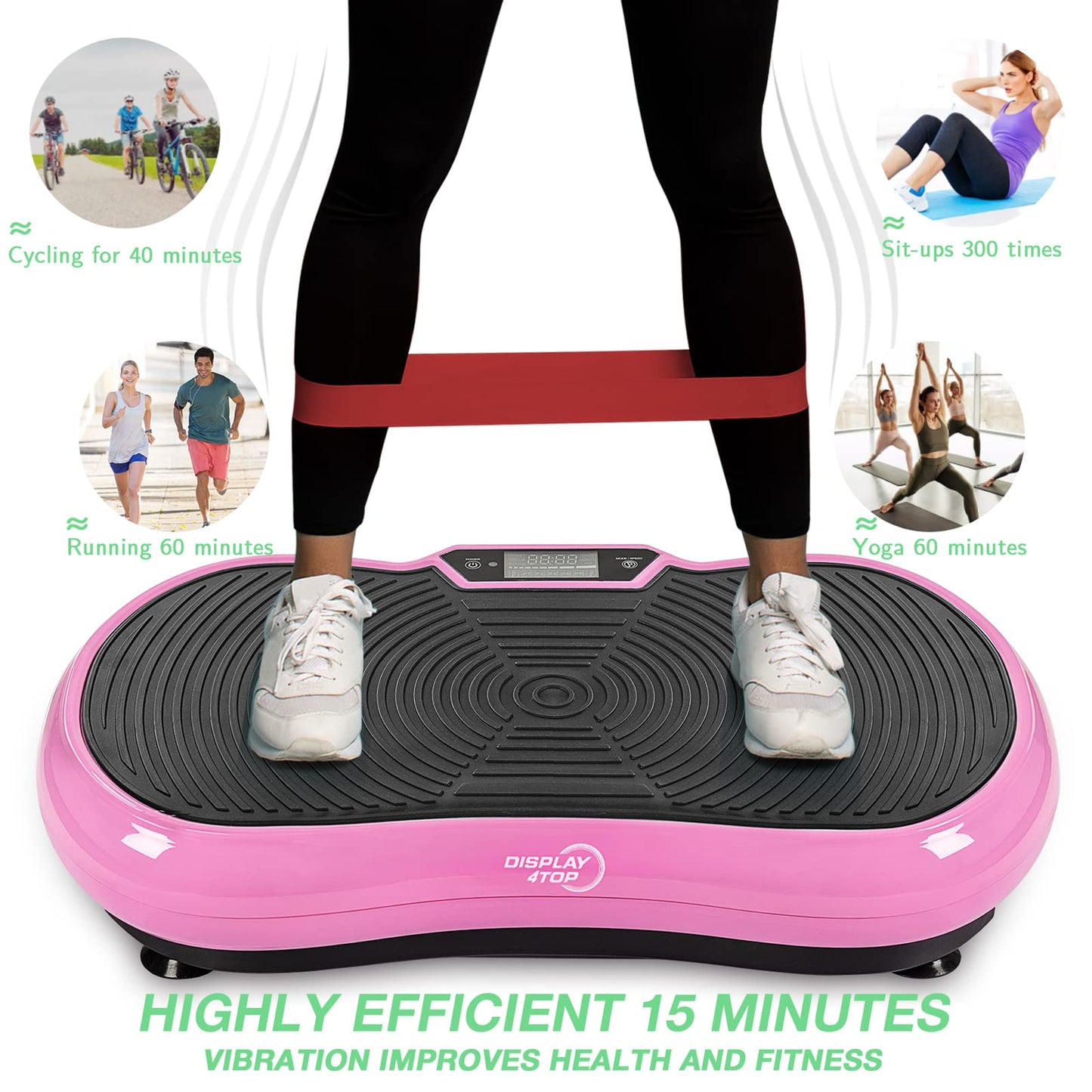 Ultra Slim Vibration Plate Exercise Machine,5 Programs + 180 Levels,Full Whole Body Vibration Machine for Home Fitness & Weight Loss,With Bluetooth Speakers (Pink with Fitness Band)