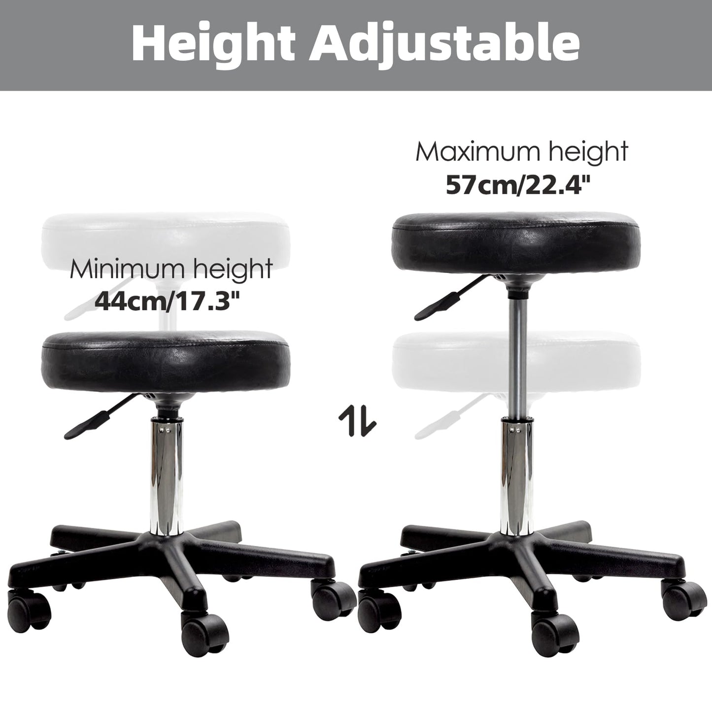 Black Adjustable Rolling Cushion Tattoo Massage Hydraulic Salon Stool,5 Wheels