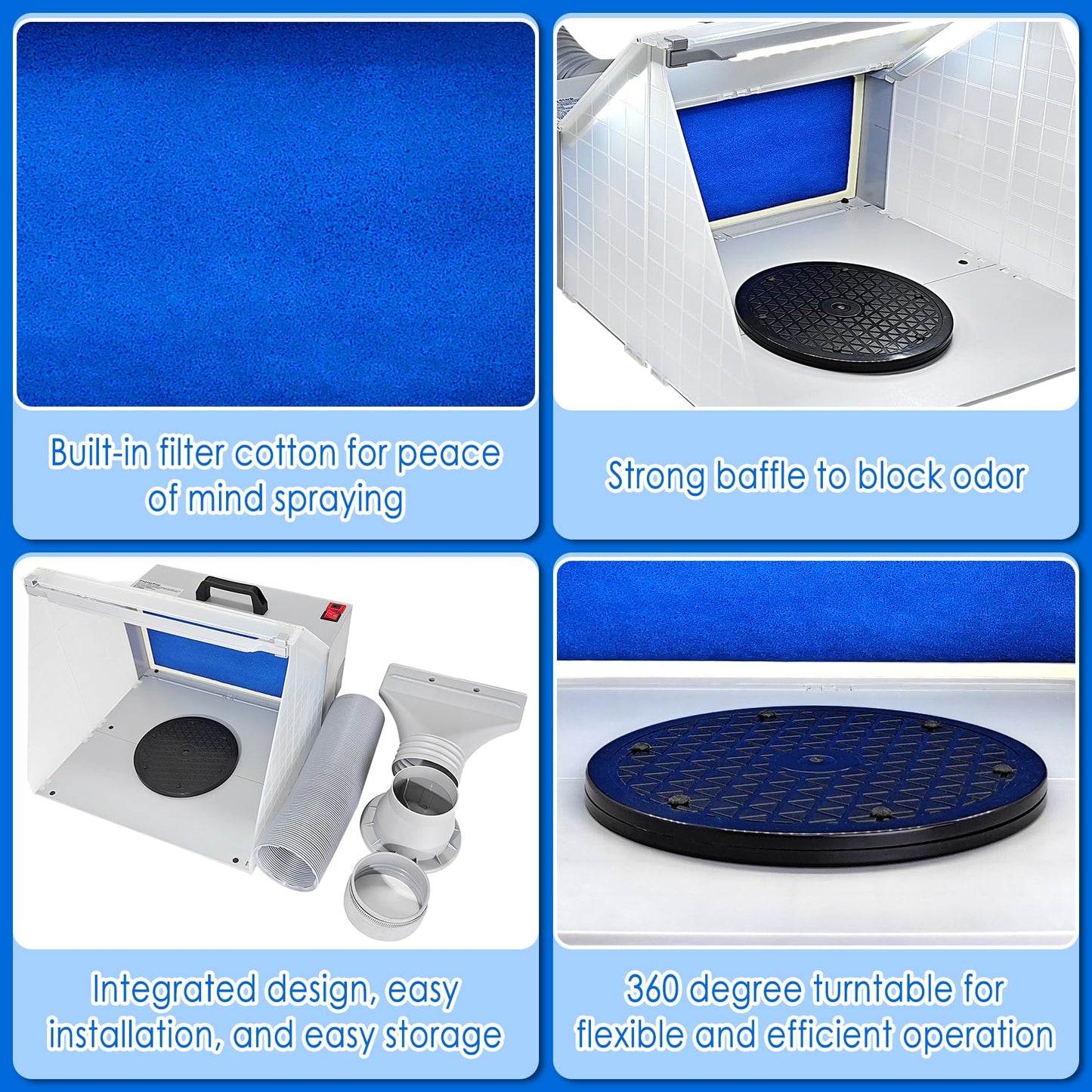 Airbrush Toy Model Parts Spray Booth Hose Kit Paint Craft Odor Extractory Hobby Spray Booth Portable w/LED Light Turn Table Powerful Fan with Filter Extraction