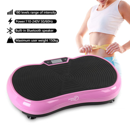 Ultra Slim Vibration Plate Exercise Machine,5 Programs + 180 Levels,Full Whole Body Vibration Machine for Home Fitness & Weight Loss,With Bluetooth Speakers (Pink with Fitness Band)