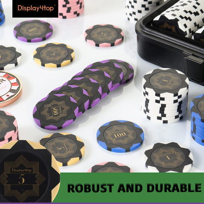 Clay Poker Chips Set for Texas Holdem,Poker Chips with Denominations,Features a high-end Carrying case with Leather Interior Design and German Polycarbonate Shell(500pcs - 13.5g)