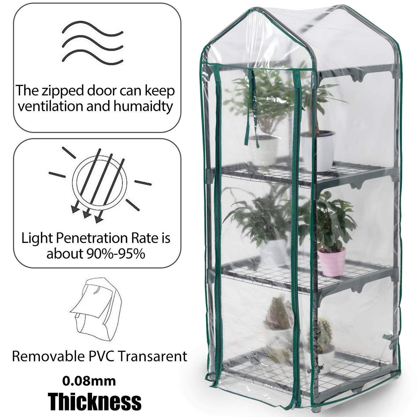 Mini Greenhouse,Small Plant Greenhouses,With Transparent Plastic PVC Cover, Indoor outdoor tent garden greenhouse (51 x 45 x 130cm)