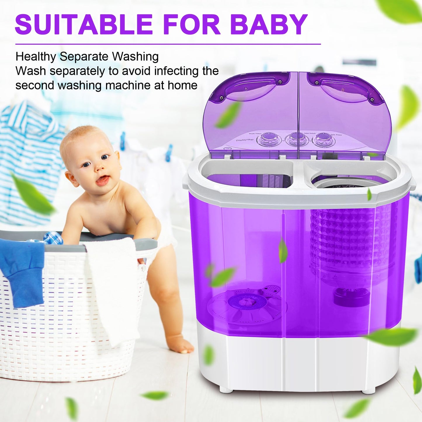 Electric Mini Portable Compact 3.6KG Capacity Washer Washing Machine Spin Dryer Laundry (Purple) [Energy Class A]