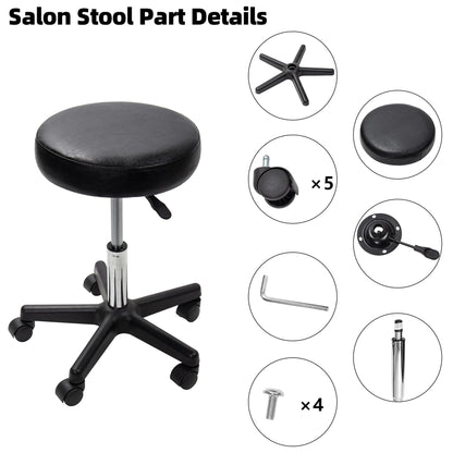 Black Adjustable Rolling Cushion Tattoo Massage Hydraulic Salon Stool,5 Wheels