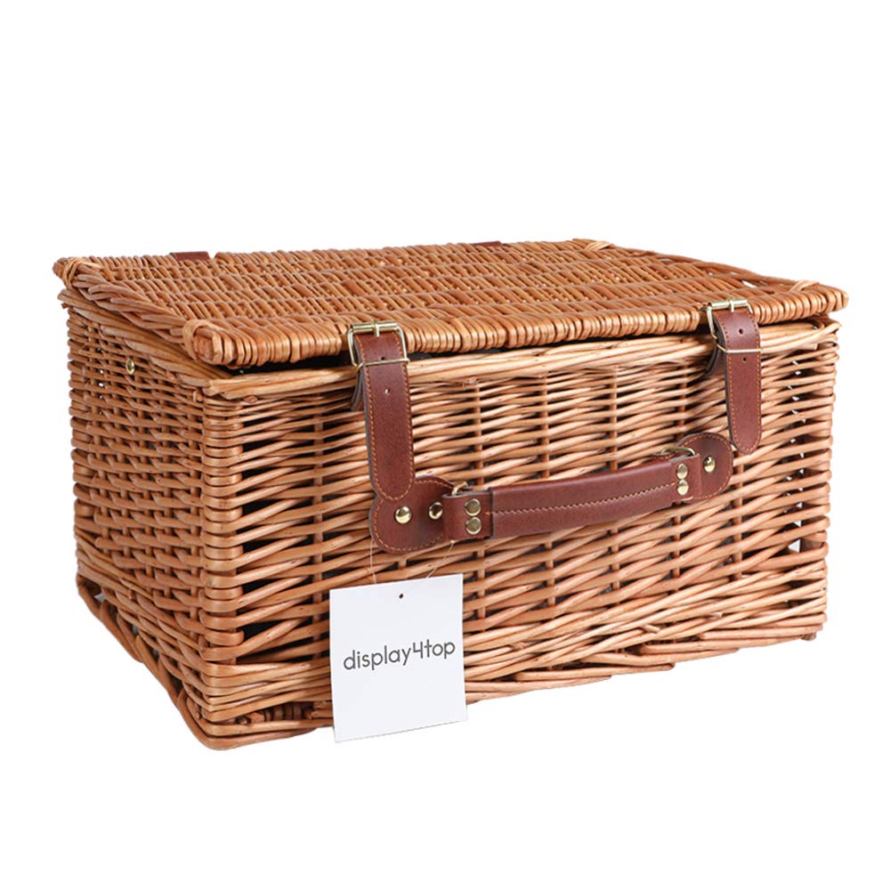 Deluxe 4 Person Traditional Wicker picnic basket Wicker Hamper - Premium Set with Plates, Wine Glasses, Flatware and Napkins