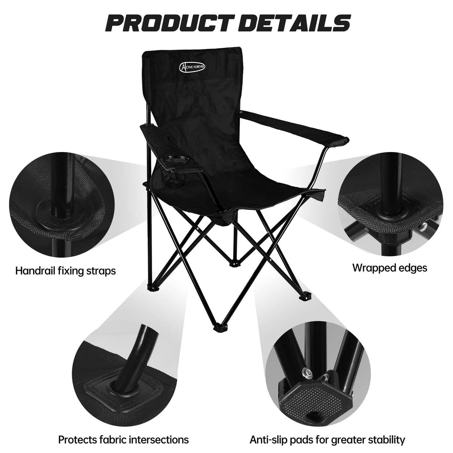 Folding Camping Chairs, Outdoor Portable Garden Folding Camp Chair with Cup Holder - Lightweight 2.2kg, Comfortable Beach Chair for Camping, Fishing, Parties, Barbecue