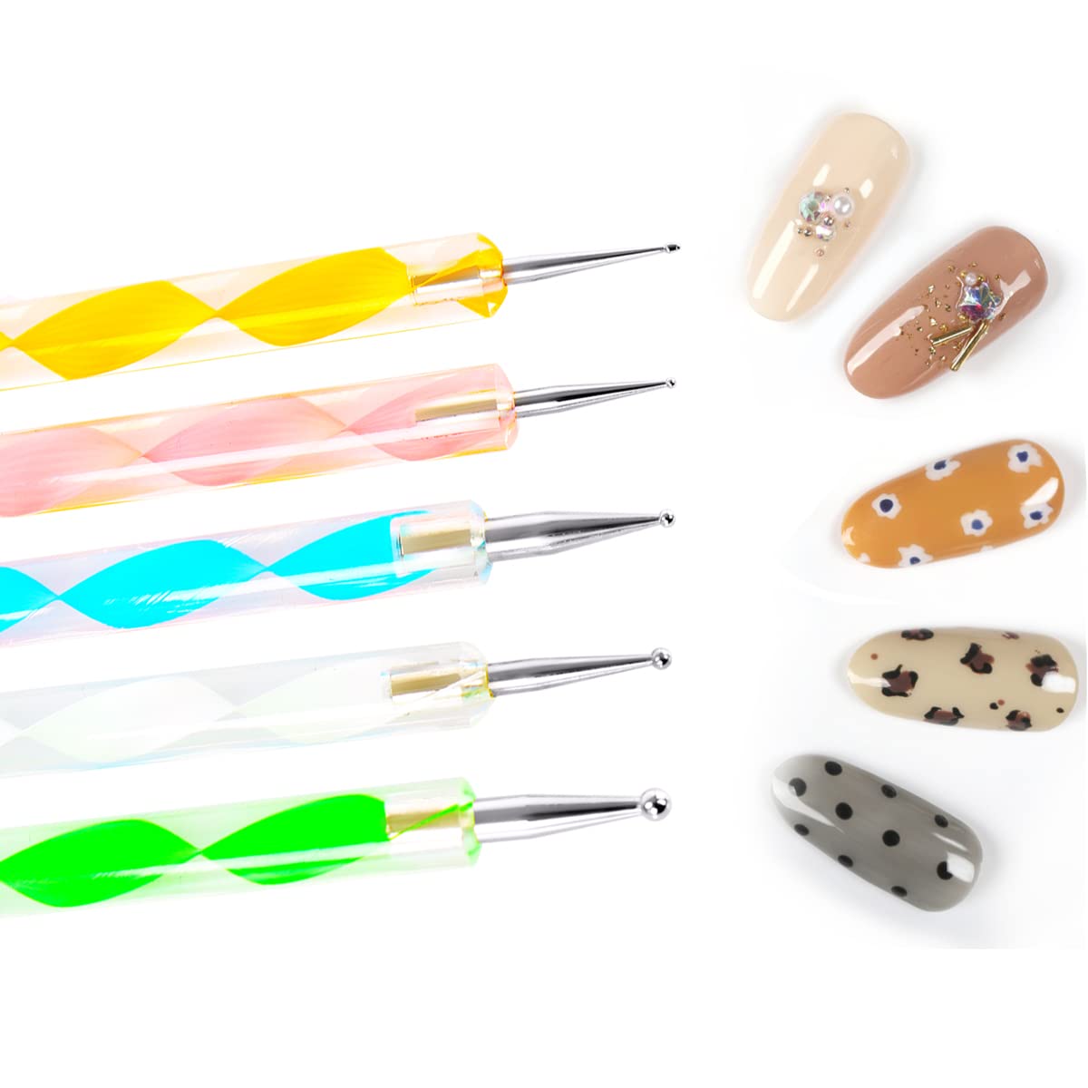 5pcs Nail Art Brushes, Nail Dotting Tools, Nail Art Tools, Nail Art Pens - Perfect for Creating Beautiful Nail Designs