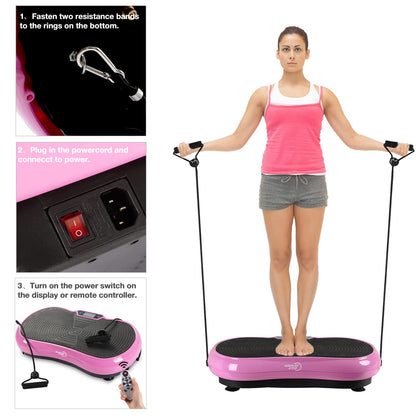 Ultra Slim Vibration Plate Exercise Machine,5 Programs + 180 Levels,Full Whole Body Vibration Machine for Home Fitness & Weight Loss,With Bluetooth Speakers (Pink with Fitness Band)