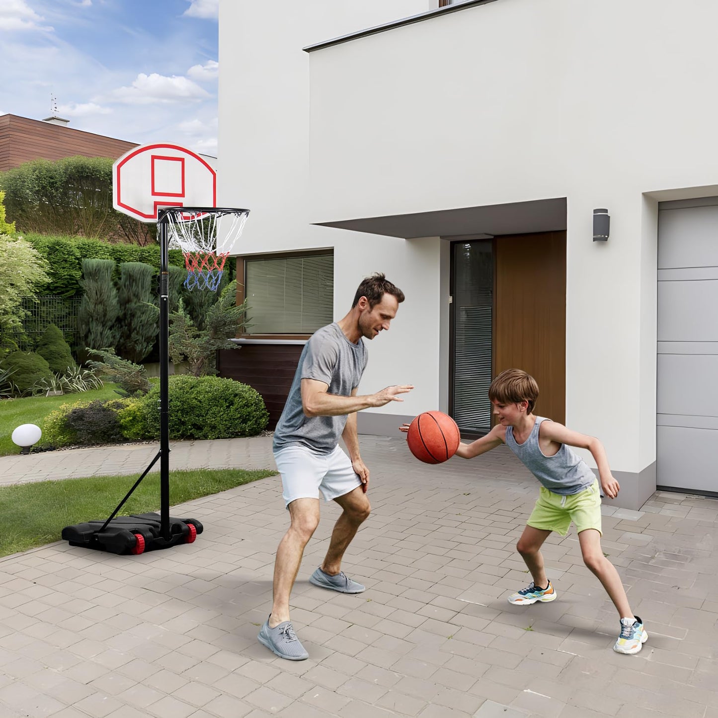 Portable Basketball Hoop System Adjustable Height 179-209cm on Wheels, 28 Inch Backboard, Basketball Goals Indoor/Outdoor