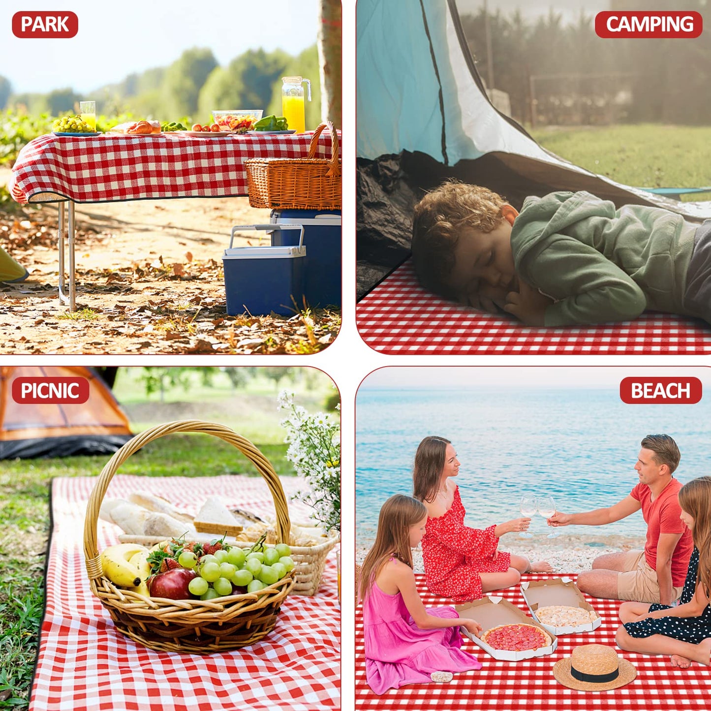 Picnic Blanket Portable, 200 x 200CM Extra Large Waterproof Picnic Mats with Carrying Handle, Outdoor Multipurpose Rugs for Camping, Travel, Park, Beach, Garden, Family Gathering