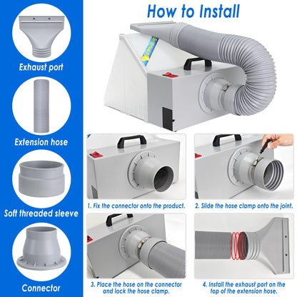 Airbrush Toy Model Parts Spray Booth Hose Kit Paint Craft Odor Extractory Hobby Spray Booth Portable w/LED Light Turn Table Powerful Fan with Filter Extraction