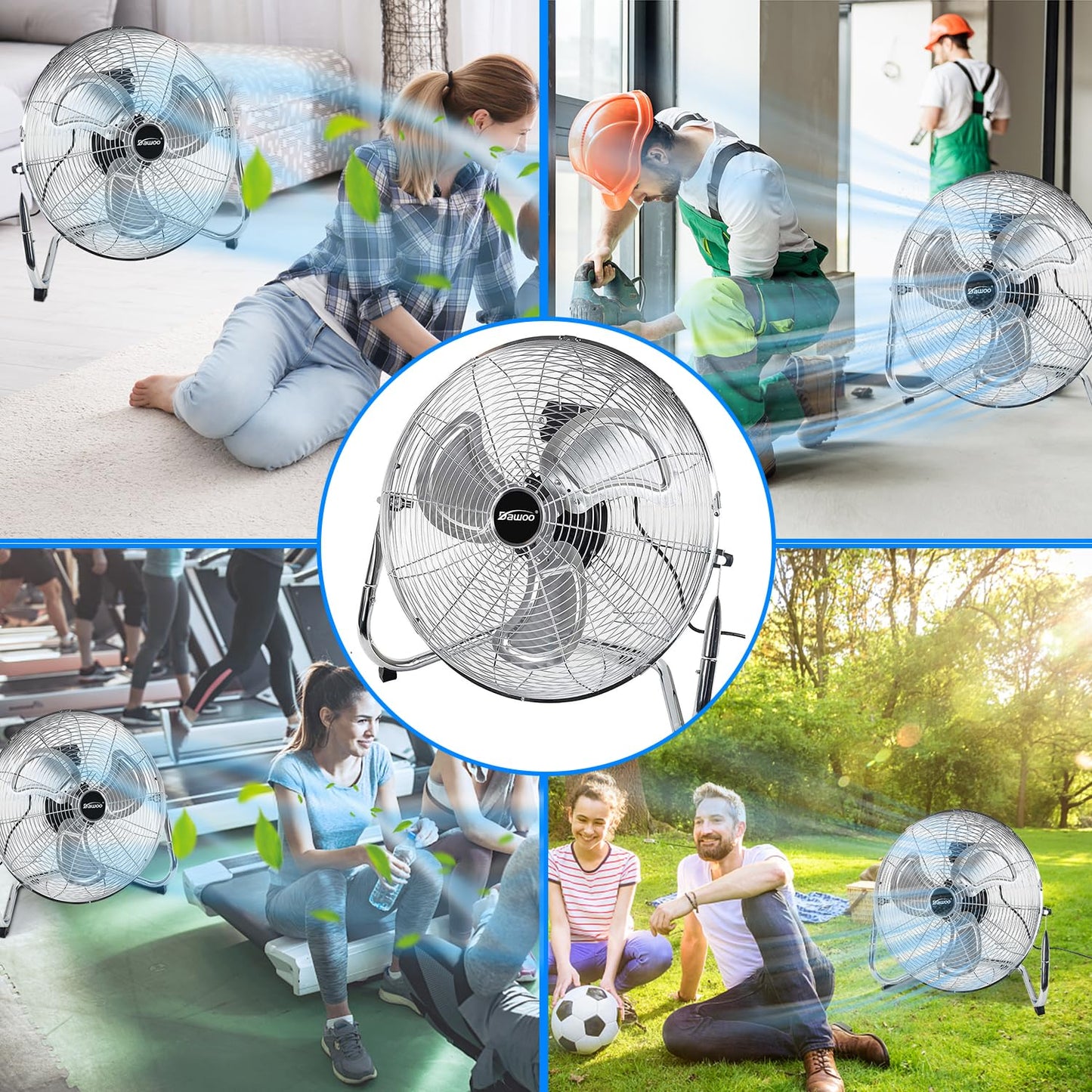 Floor Fan 18", 95W Industrial Floor Fan with 3 Speeds Electric Portable Cooling Fan High Velocity for Gym Workshop Warehouse with Tilting (18Inch, Chrome)