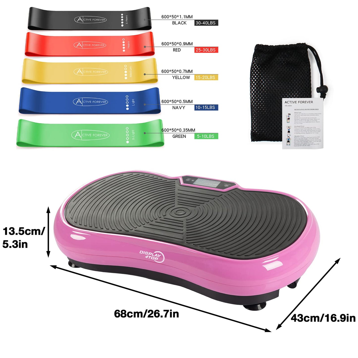 Ultra Slim Vibration Plate Exercise Machine,5 Programs + 180 Levels,Full Whole Body Vibration Machine for Home Fitness & Weight Loss,With Bluetooth Speakers (Pink with Fitness Band)