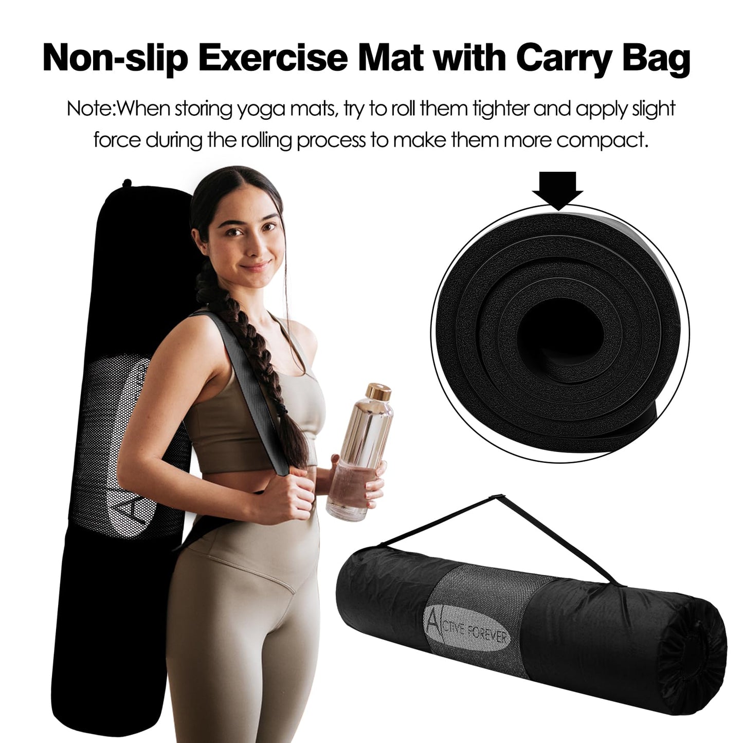 NBR Yoga Mat, Non Slip Exercise Mats with Bag, Thick Foam Mats Ideal for HIT Pilates Sit Ups Planks, Workouts Home Gym Equipment Accessory for Men Women,183×60×1cm