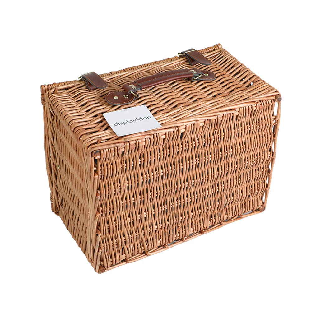 Deluxe 4 Person Traditional Wicker picnic basket Wicker Hamper - Premium Set with Plates, Wine Glasses, Flatware and Napkins