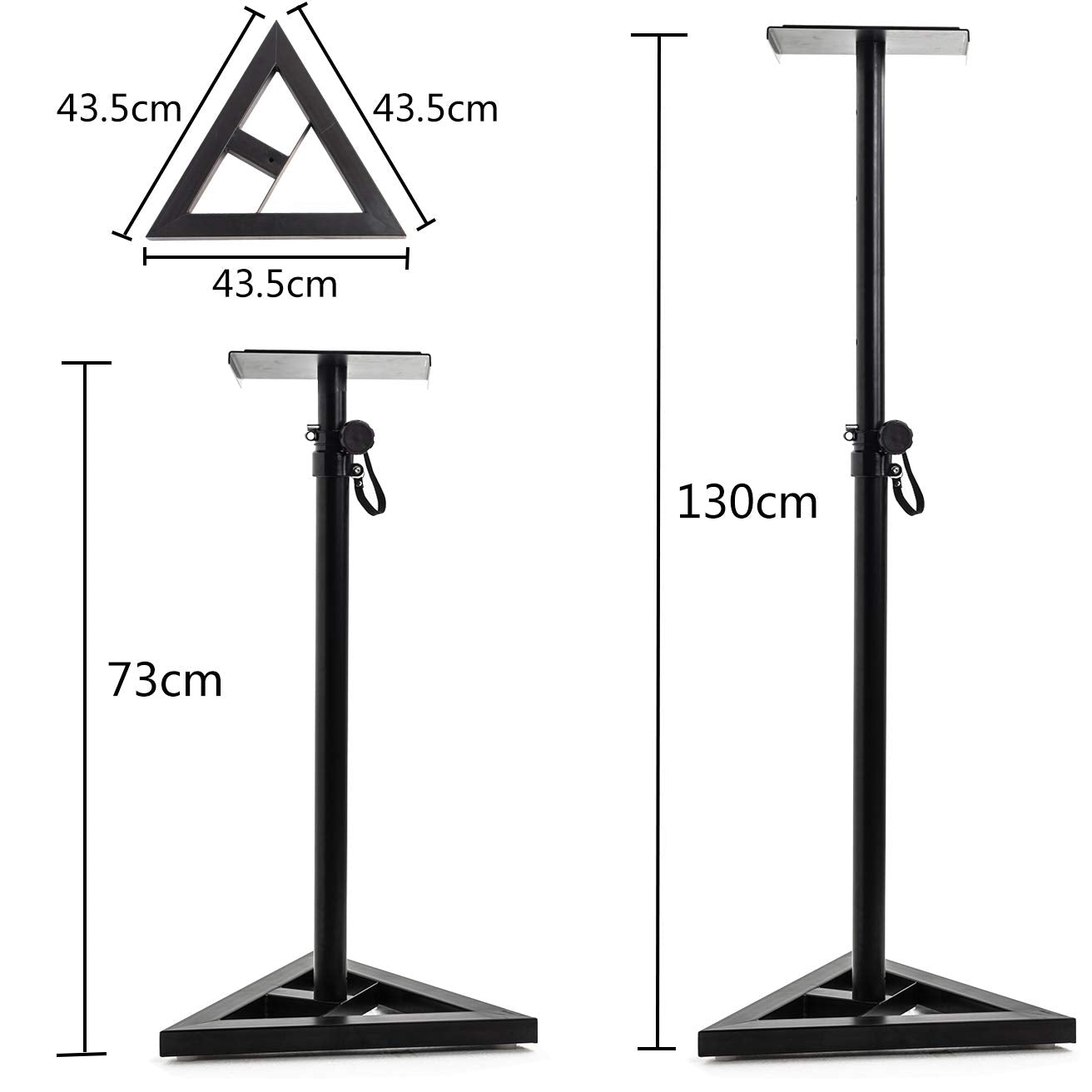 Adjustable 6 height (80 cm, 90 cm,100 cm',110 cm', 120 cm,130 cm) Floor Speaker Stand for Studio Monitor Speaker Stands Heavy Duty Metal Triangle Pair Steel Stands,2pcs