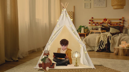 Teepee Tent for Kids, Portable Children's Play Tent with LED Fairy Lights